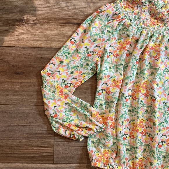 Ann Taylor Loft Buttercup Floral Smocked Yoke Blouse - Picture 5 of 9